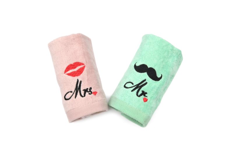 Egyptian Cotton Embroidery Mr& Mrs Face Towels Set Of 2