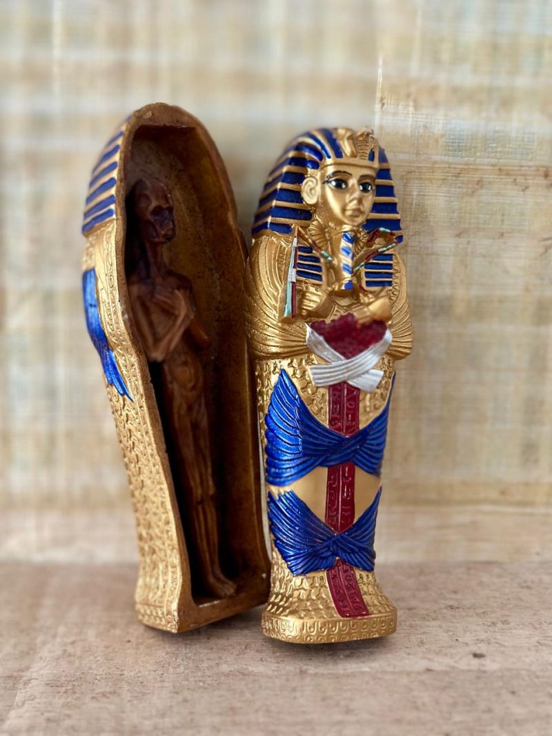 Egyptian Sarcophagus Trinket Box with Mummy, 17 CM Height, Gold