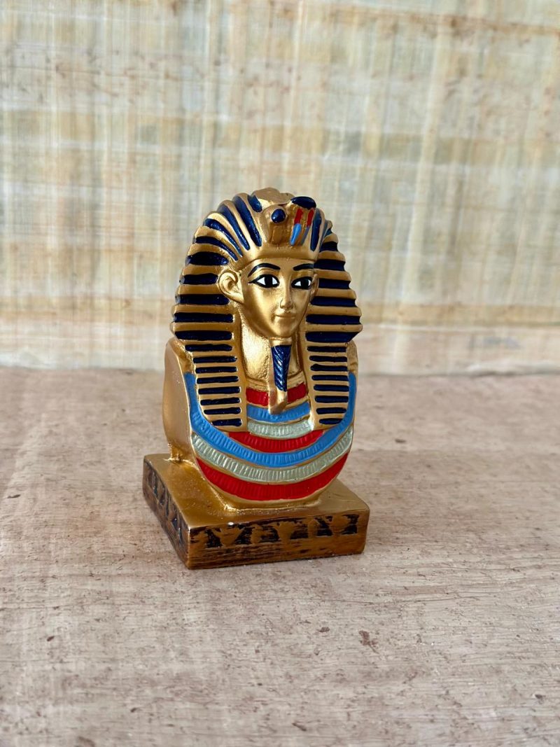 Decorative Gold Egyptian Pharaoh Head Bust Statue, 11 cm Height