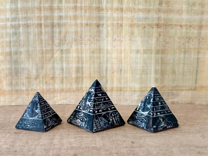 Egypt Granite Pyramid Cut Natural Stone Set of 3, Black