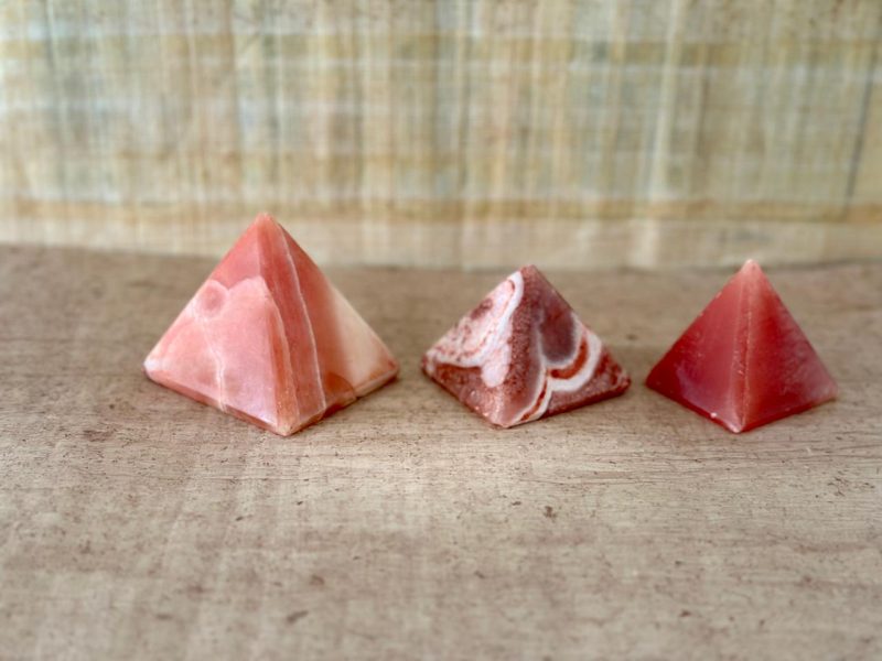 Granite Pyramid Cut Natural Stone, Set of 3, Rose Quartz Crystal