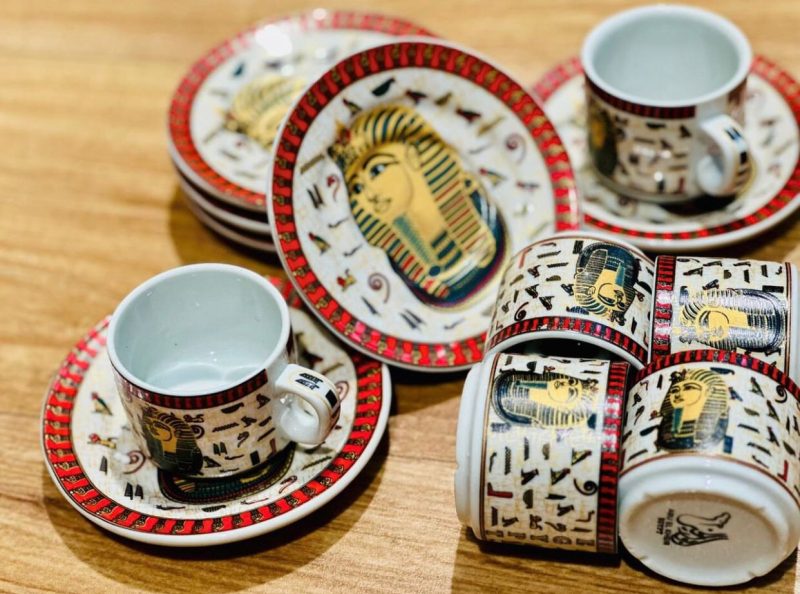 Ancient Egypt Coffee painted Set of 6 Cups & Saucers