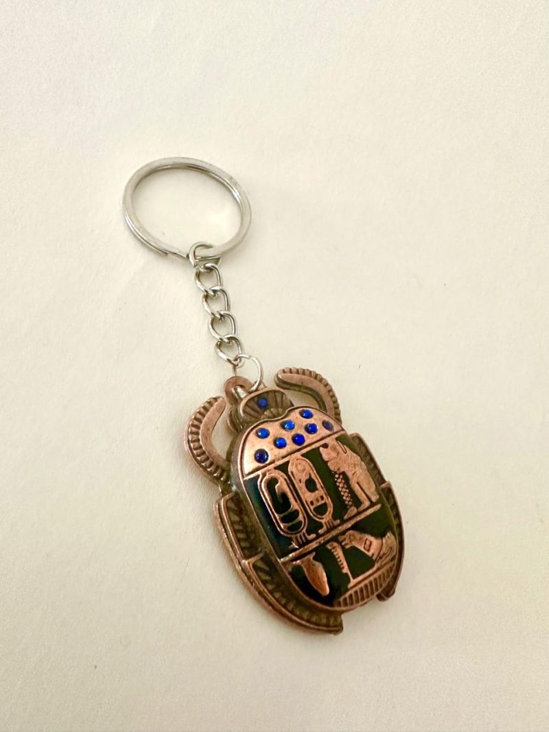 One piece of pharaonic Egyptian hollow Scarab keychain Egyptian souvenirs gifts - Inspired Gift from Egypt (Blue - Black)