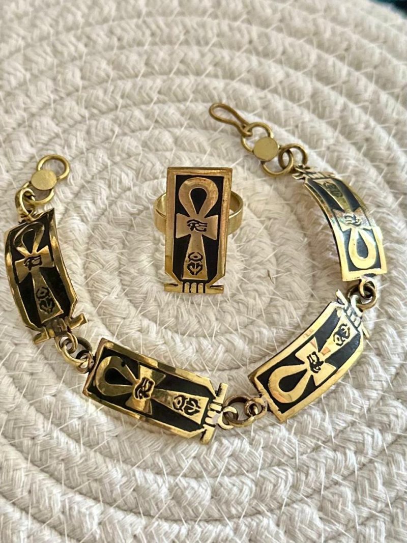 Egyptian handmade Jewellery Set - Bracelet & Ring - Golden