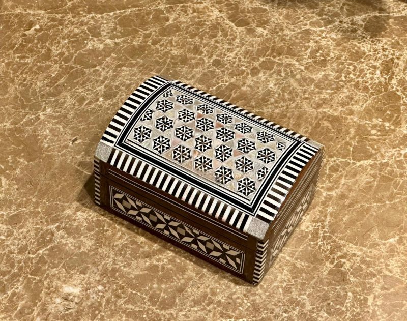 Ornamental Wooden Jewelry Box, Hand Painted with Gold, Silver and Copper 13cm x 9 cm x 7 cm